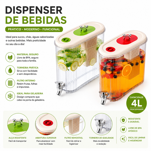 Dispenser Inteligente de Água Gelada para Geladeira 4L