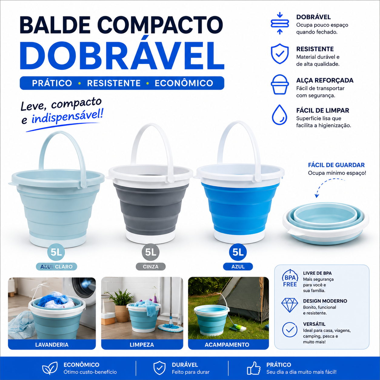 Balde Compacto Dobrável