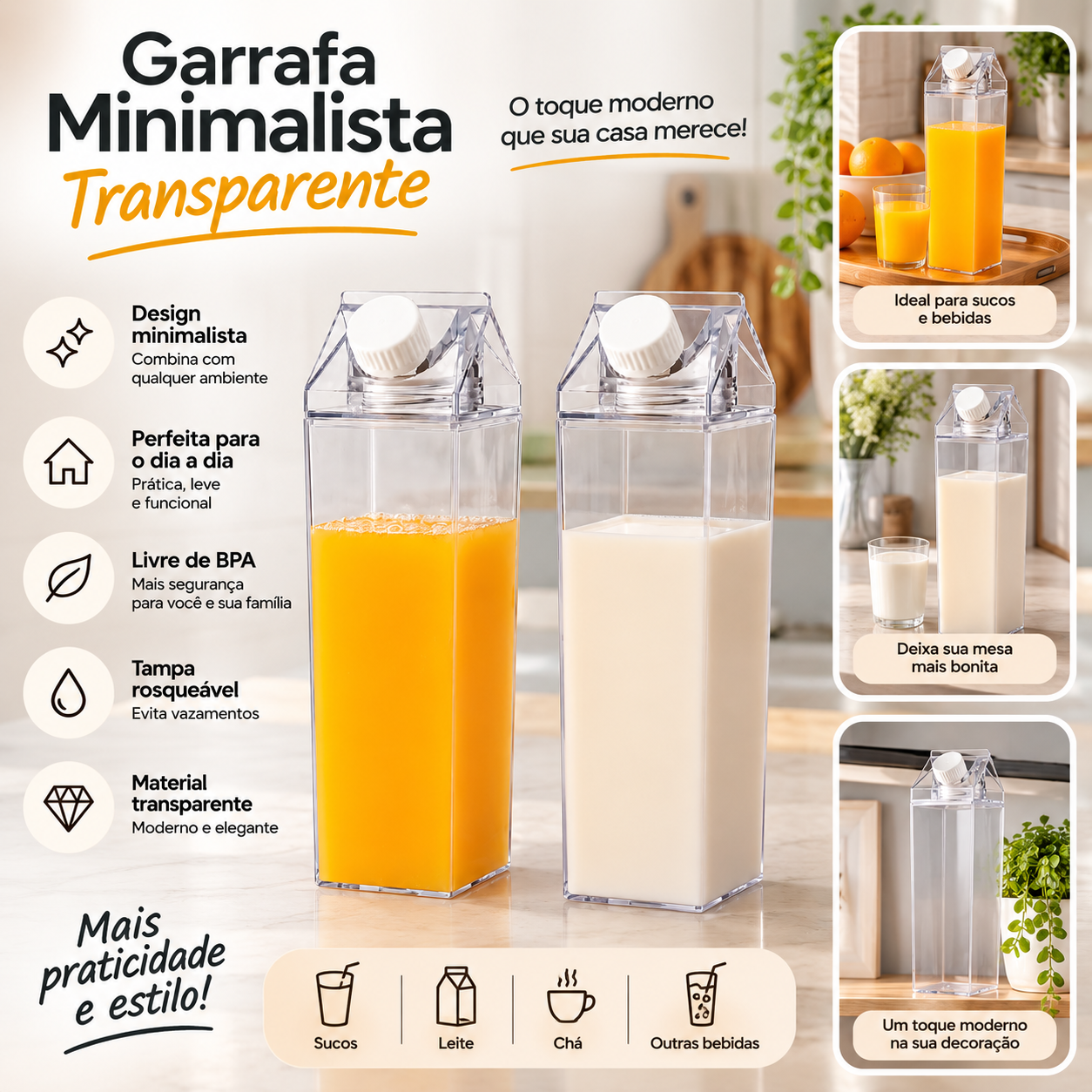 Garrafa Minimalista Transparente