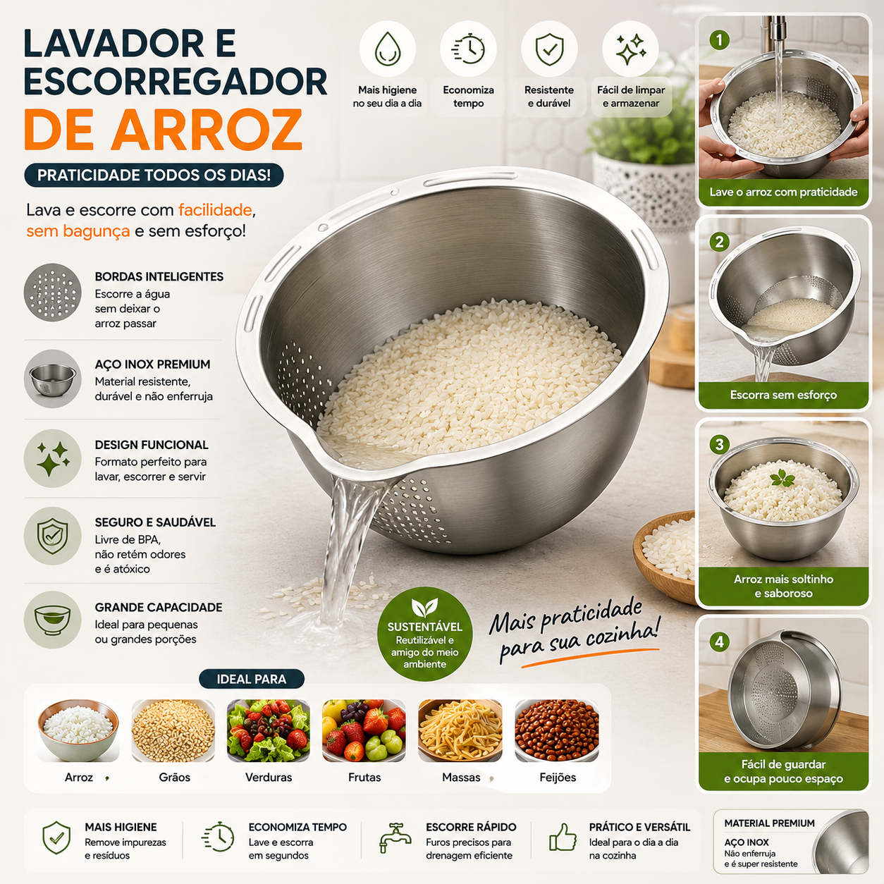 Lavador e Escorredor de Arroz