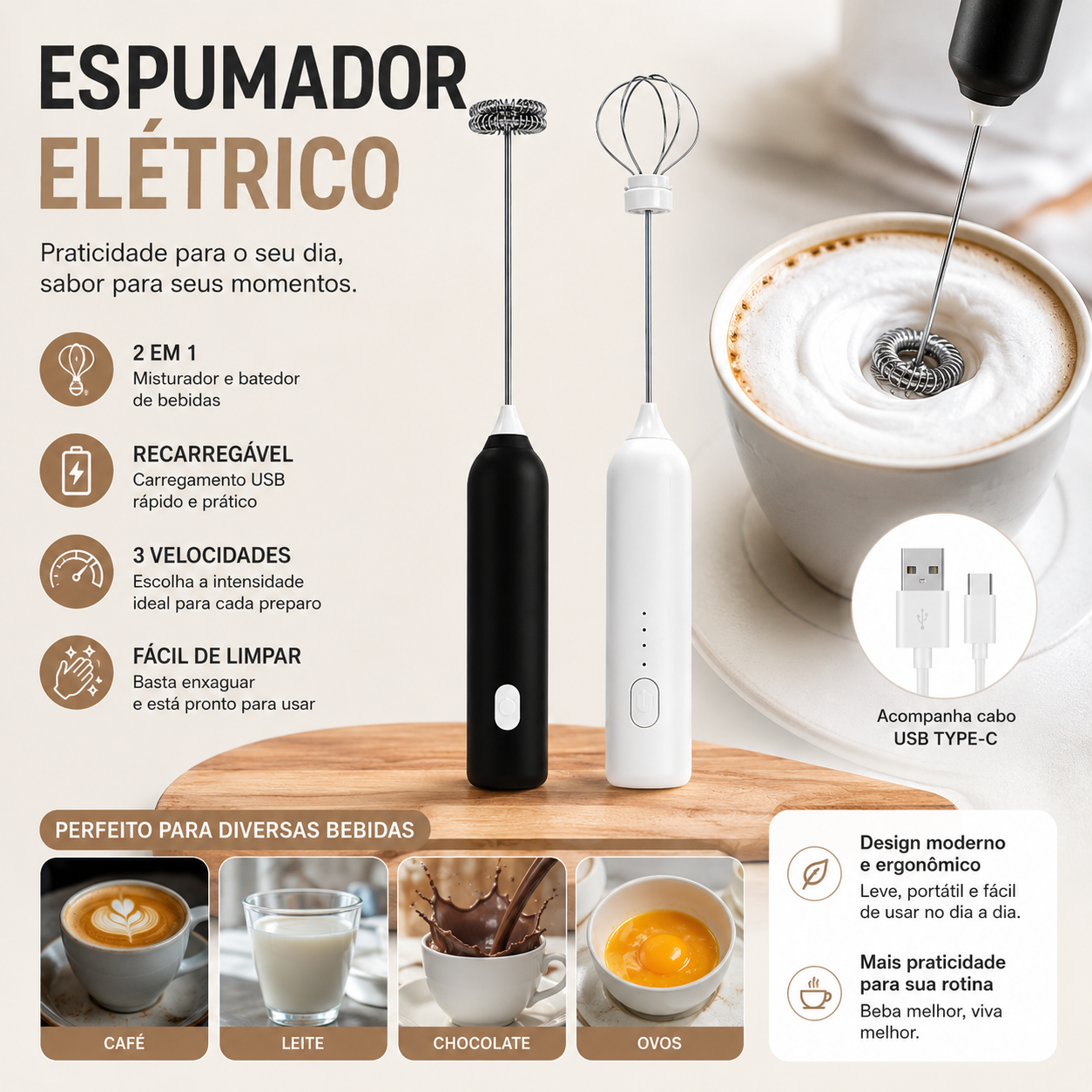 Espumador de Leite Elétrico